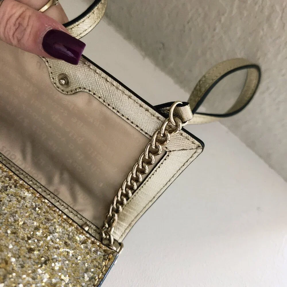 Nwot Kate Spade Gold Glitter Crossbody Bag Purse Small